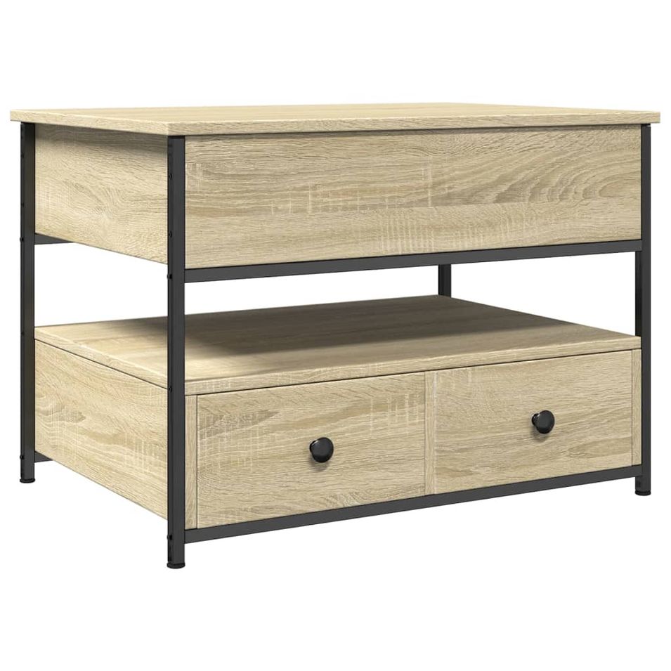 Table basse chêne sonoma 70x50x50 cm bois d'ingénierie et métal - Photo n°1