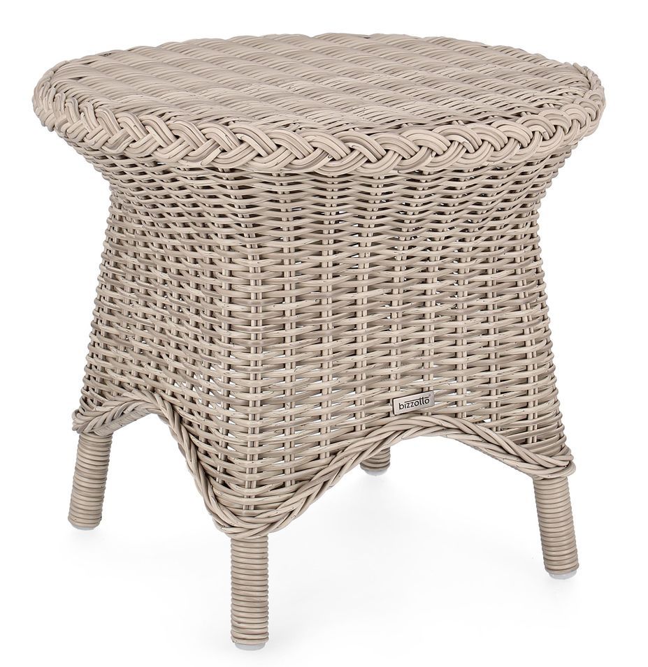 Table basse de jardin ronde tressages fibres synthétiques beige Guliver 55 cm - Photo n°1