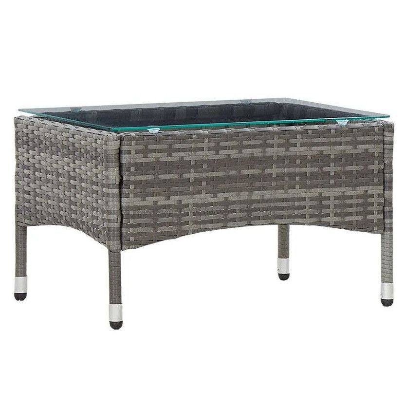 Table basse de jardin verre et résine tressée grise Jaade - Photo n°1