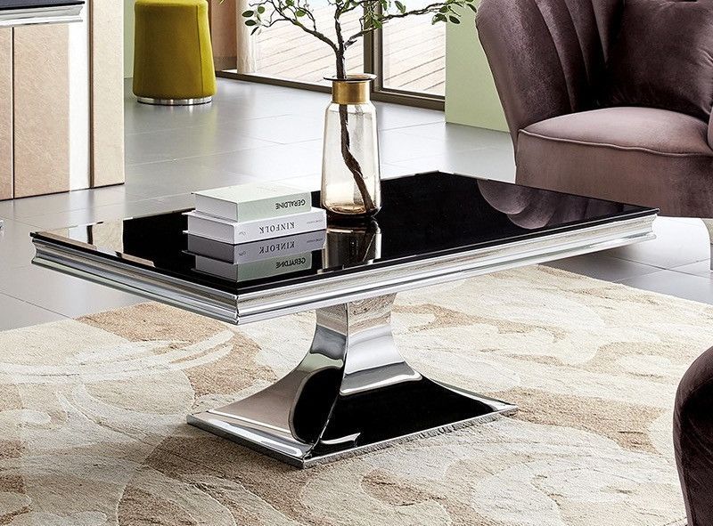 Table basse design acier chromé et noir trempé Dazer - Photo n°1