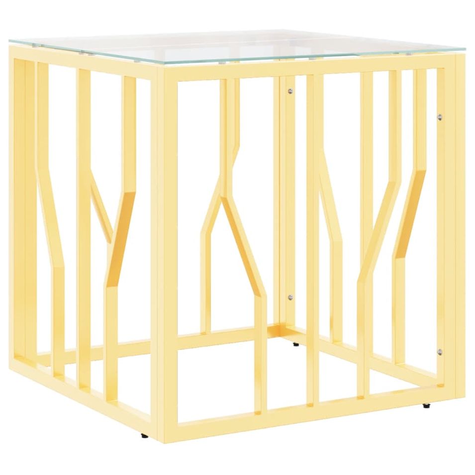 Table basse doré 50x50x50 cm acier inoxydable et verre - Photo n°1