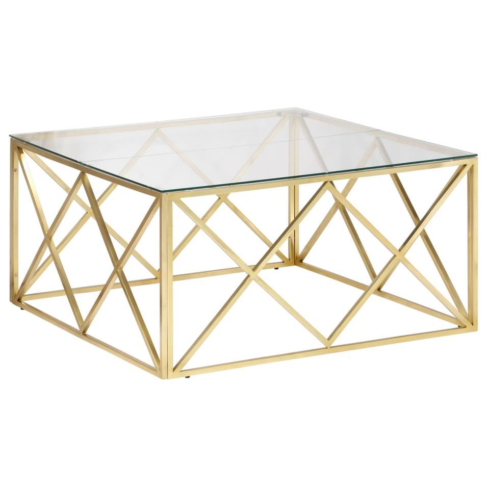Table basse doré acier inoxydable et verre trempé - Photo n°1