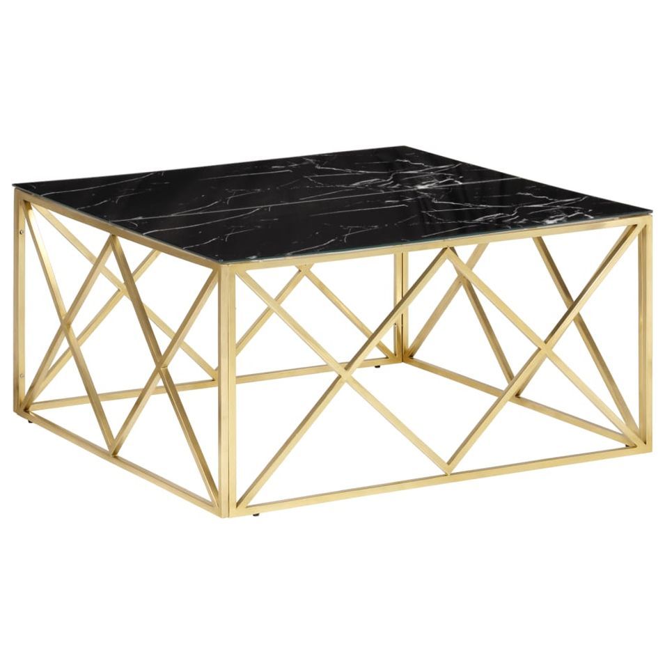 Table basse doré acier inoxydable et verre trempé - Photo n°1