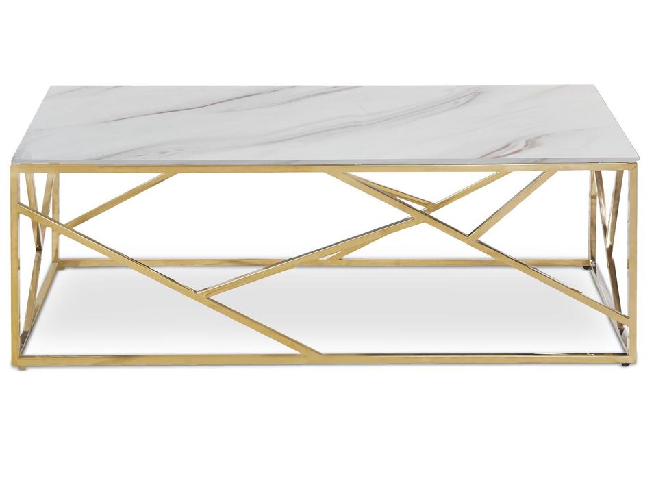 Table basse effet marbre blanc et pieds métal doré Loulou 120 cm - Photo n°1