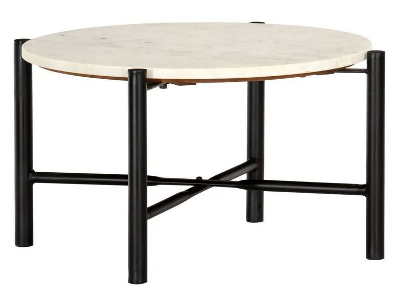 Table basse effet marbre blanc et pieds métal noir Enyse D 60 cm - Photo n°1