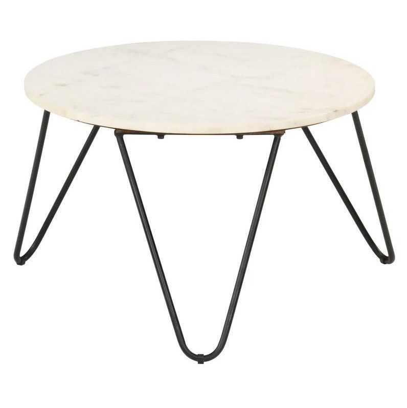 Table basse effet marbre blanc et pieds métal noir Emis D 65 cm - Photo n°1