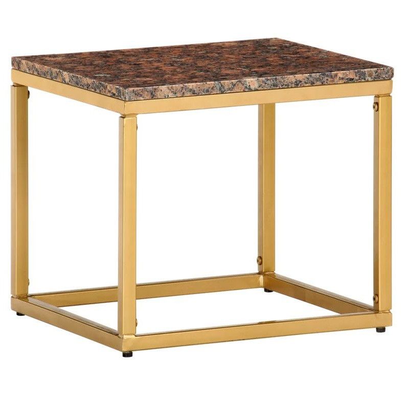 Table basse effet marbre rouge et pieds métal doré Ynoa 40 cm - Photo n°1