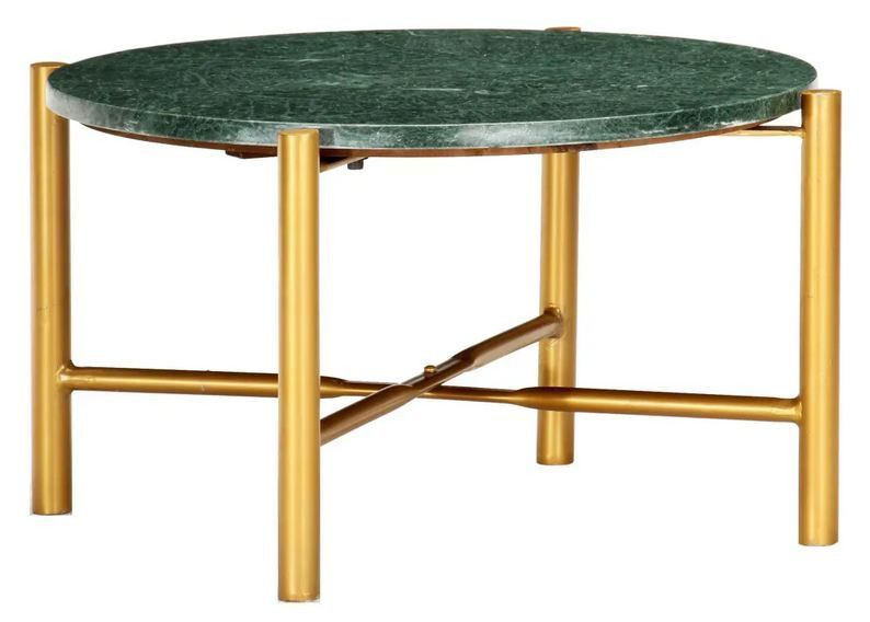 Table basse effet marbre vert et pieds métal doré Enyse D 60 cm - Photo n°1