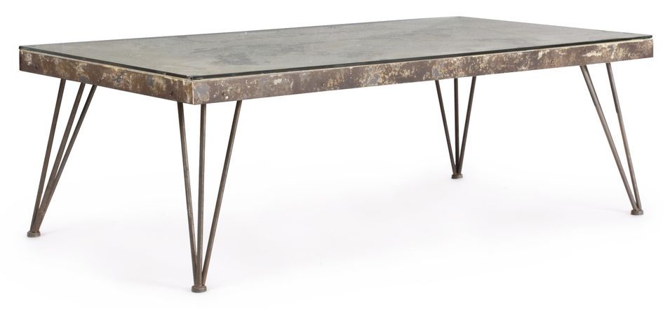Table basse en acier et verre avec carte Altas L 140 cm - Photo n°1