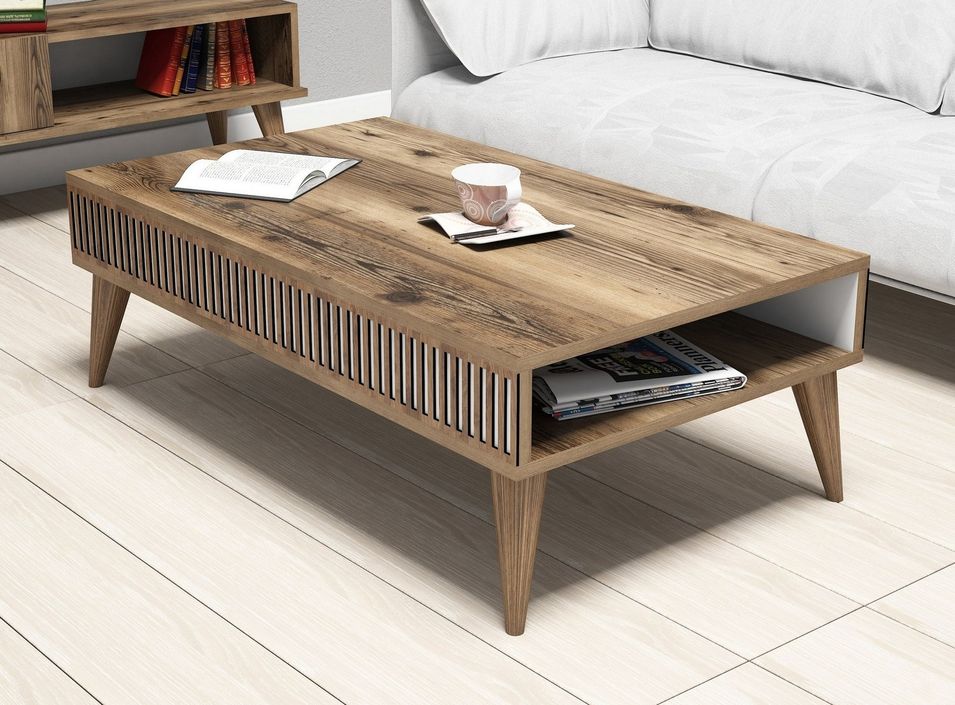 Table basse en bois noyer avec rangement Roma 105 cm - Photo n°1