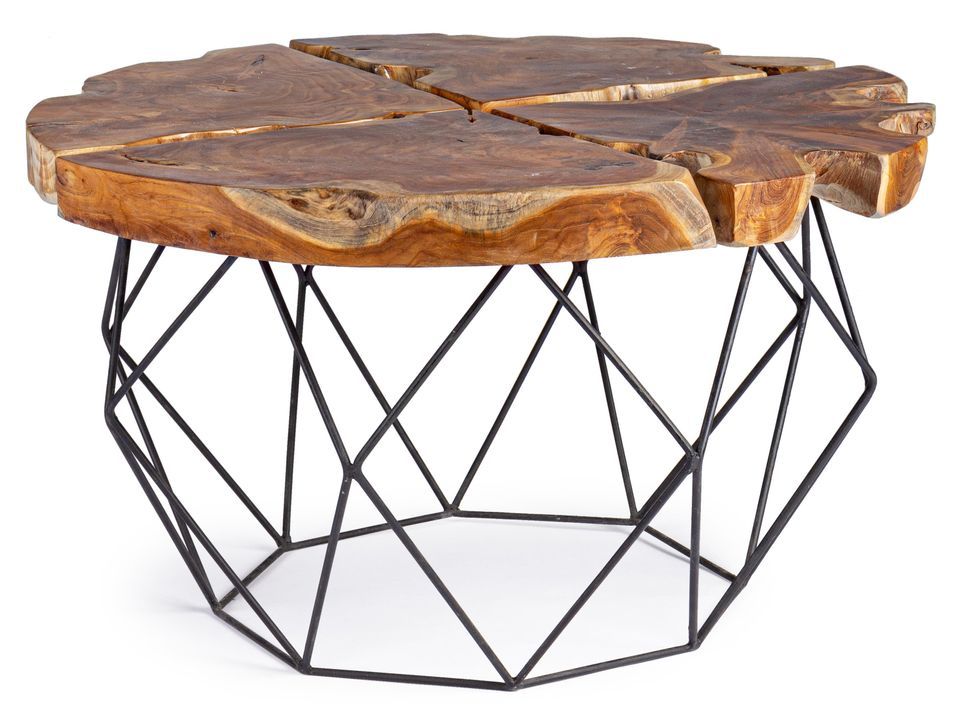Table basse en bois teck et pieds acier noir Ada L 80 cm - Photo n°1