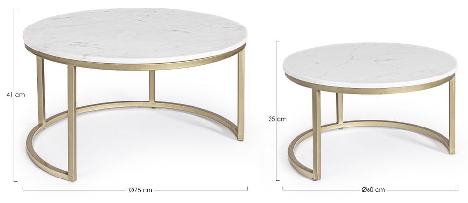 Table basse en marbre blanc et pieds acier doré Lary - Lot de 2 - Photo n°5