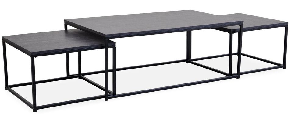 Table basse gigogne bois effet vintage et métal noir Doumy - Lot de 3 - Photo n°1
