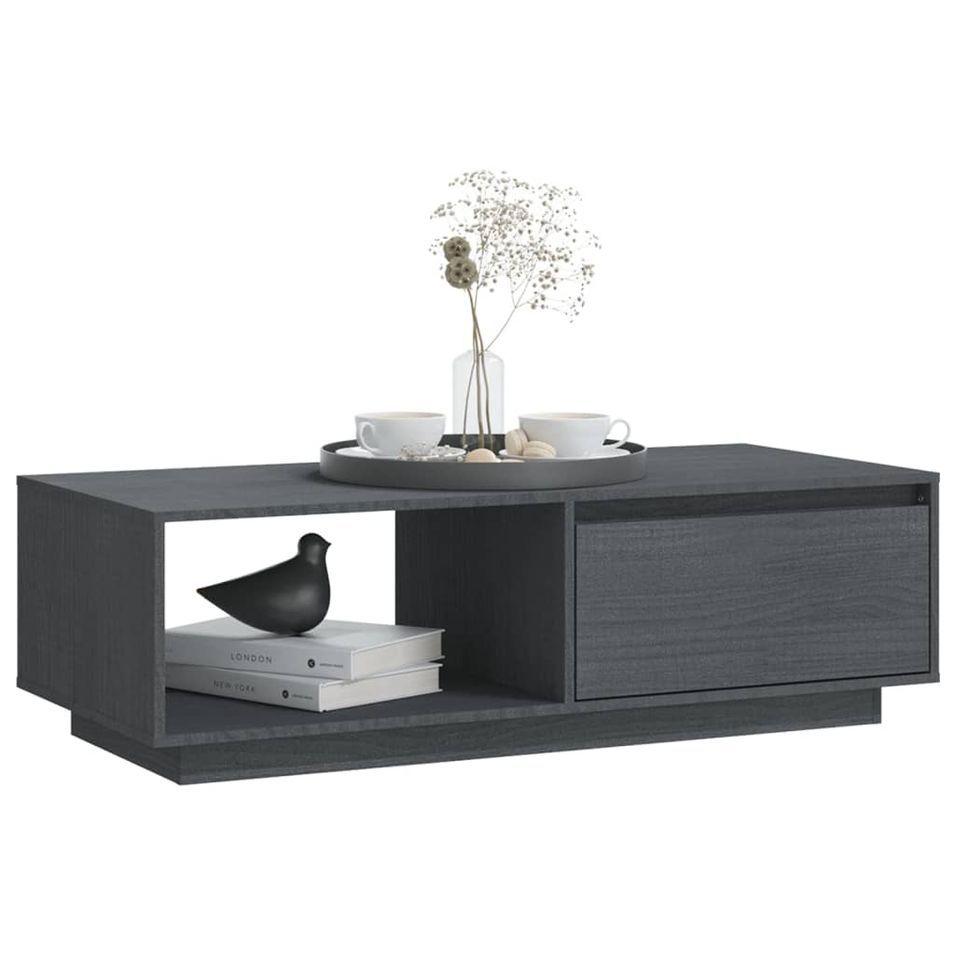Table basse Gris 110x50x33,5 cm Bois de pin massif 2 - Photo n°1