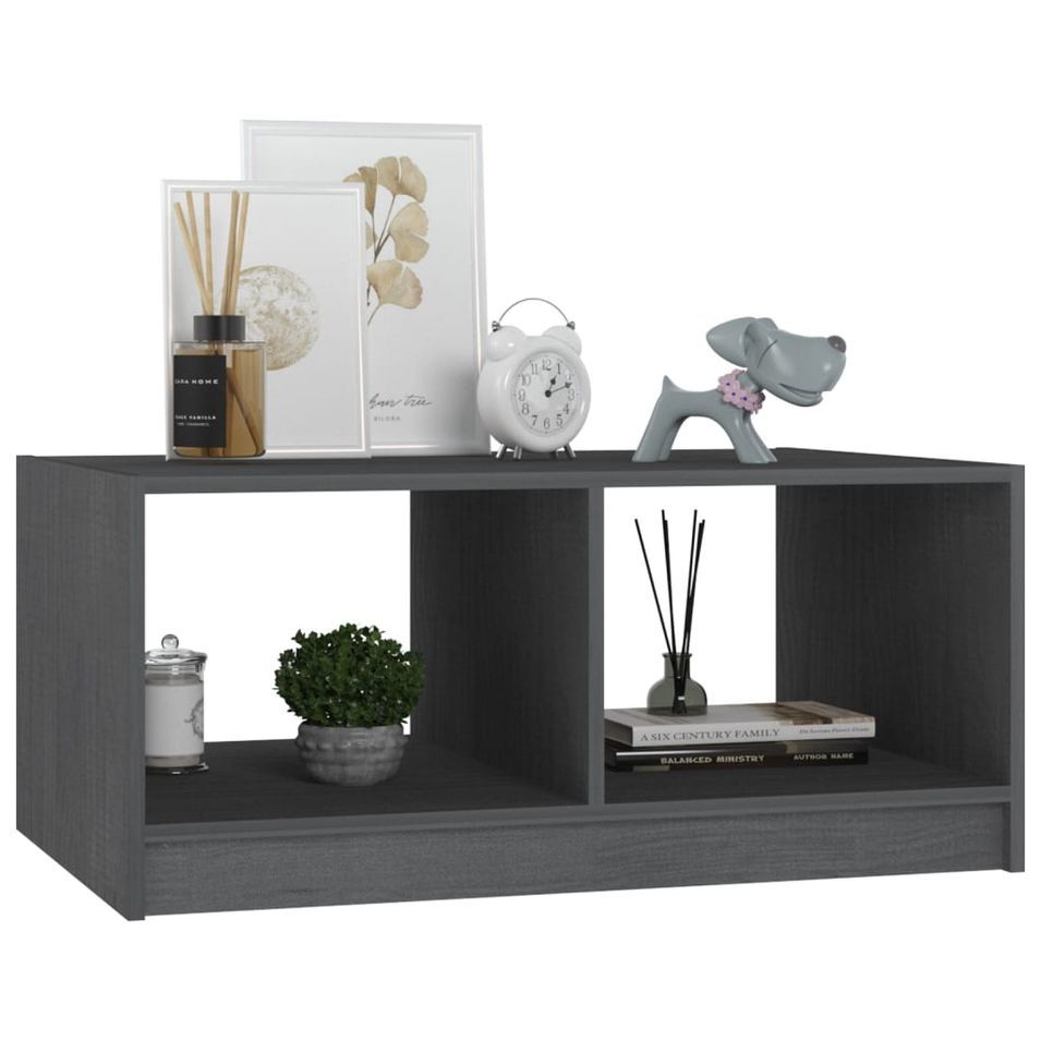 Table basse Gris 75x50x33,5 cm Bois de pin massif - Photo n°1