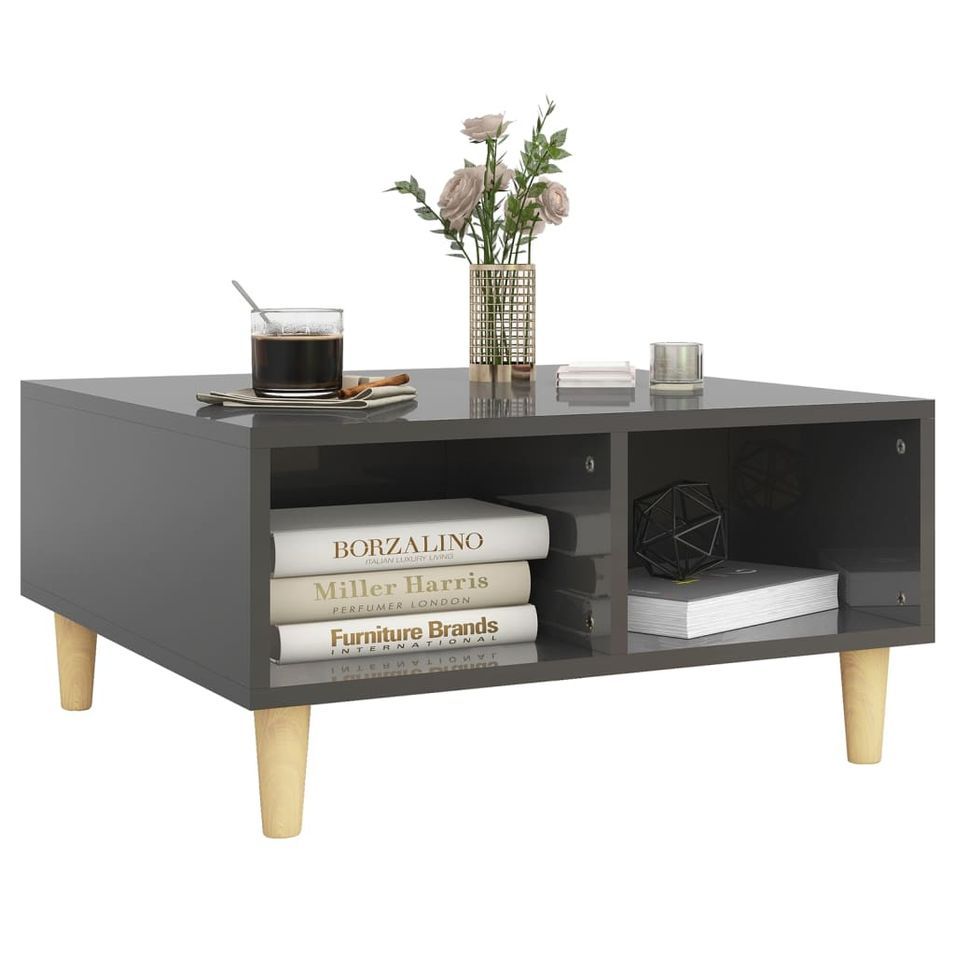 Table basse Gris brillant 60x60x30 cm - Photo n°1