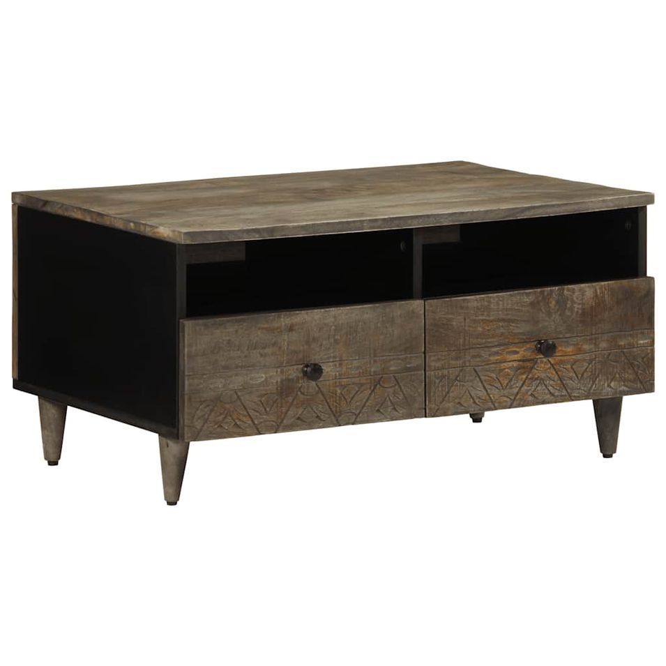 Table basse gris clair 80x54x40 cm bois massif de manguier - Photo n°1