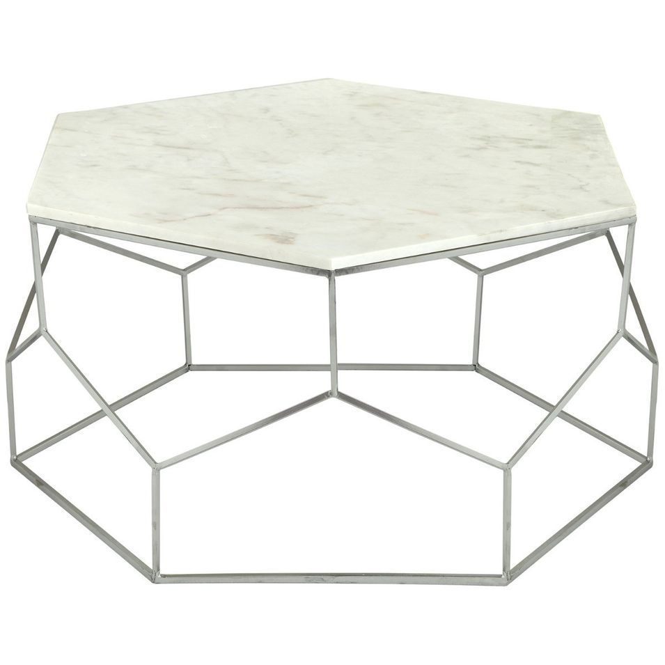 Table basse hexagonale marbre blanc et pieds nickel Raleh - Photo n°1