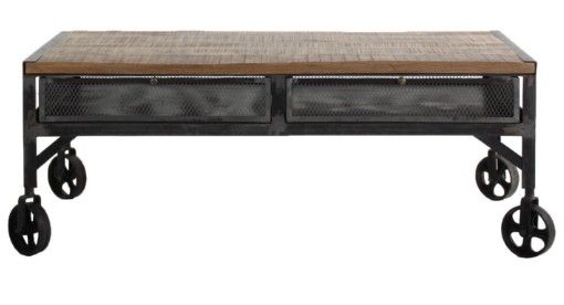 Table basse industrielle 2 tiroirs métal noir et plateau manguier massif clair Serina - Photo n°1