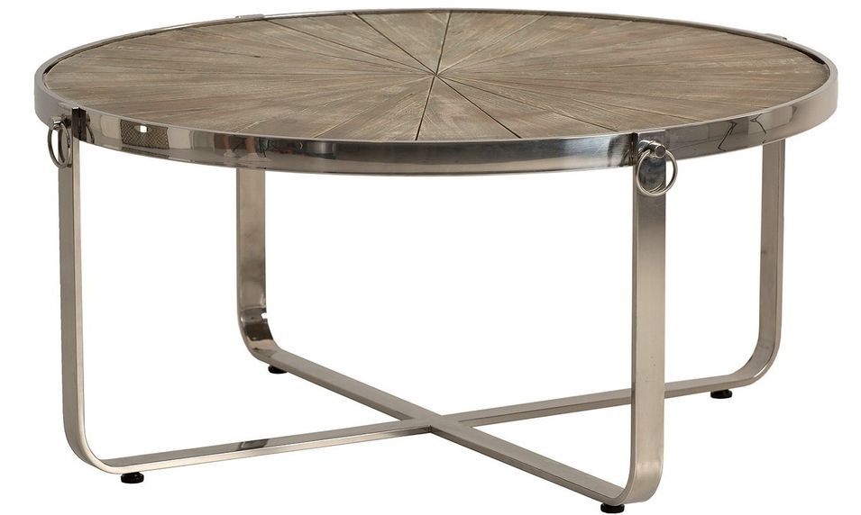 Table basse industrielle acier argenté et plateau pin massif clair Fibie - Photo n°1