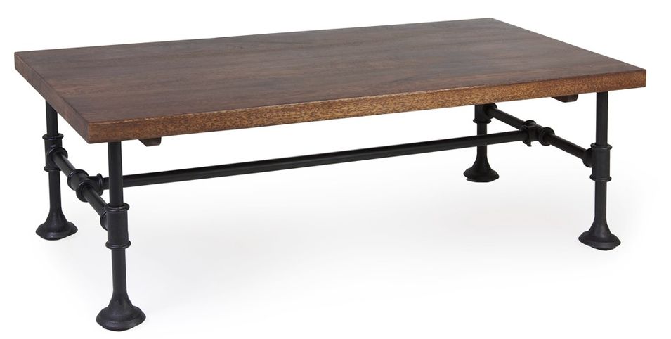 Table basse industrielle fer noir et bois de manguier marron Kouba 120 cm - Photo n°1
