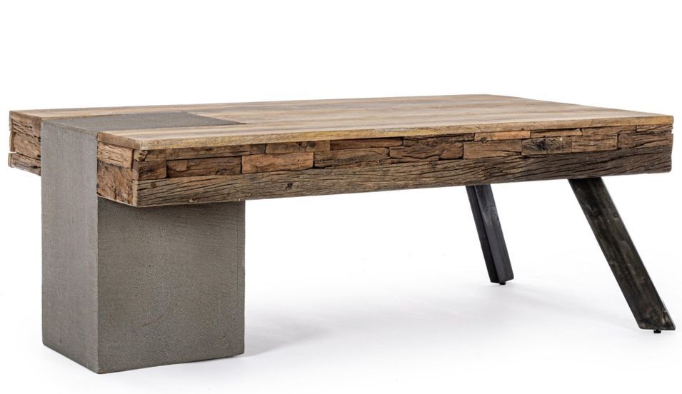 Table basse industrielle MANCHESTER – Bois de manguier & pieds acier noir - Photo n°1