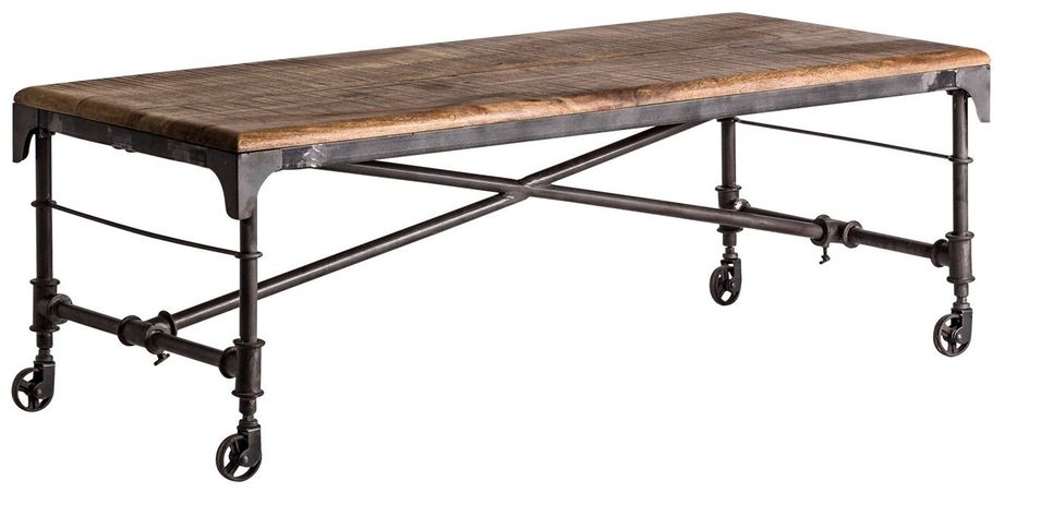 Table basse industrielle métal noir et plateau manguier massif foncé Wari - Photo n°1