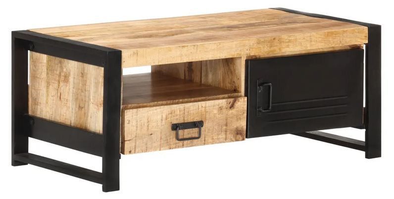 Table basse manguier massif clair et pieds métal noir Salia 100 cm - Photo n°1