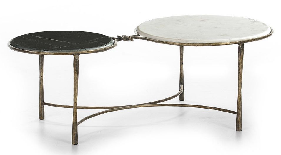 Table basse marbre blanc et noir pieds métal doré 120 cm - Photo n°1