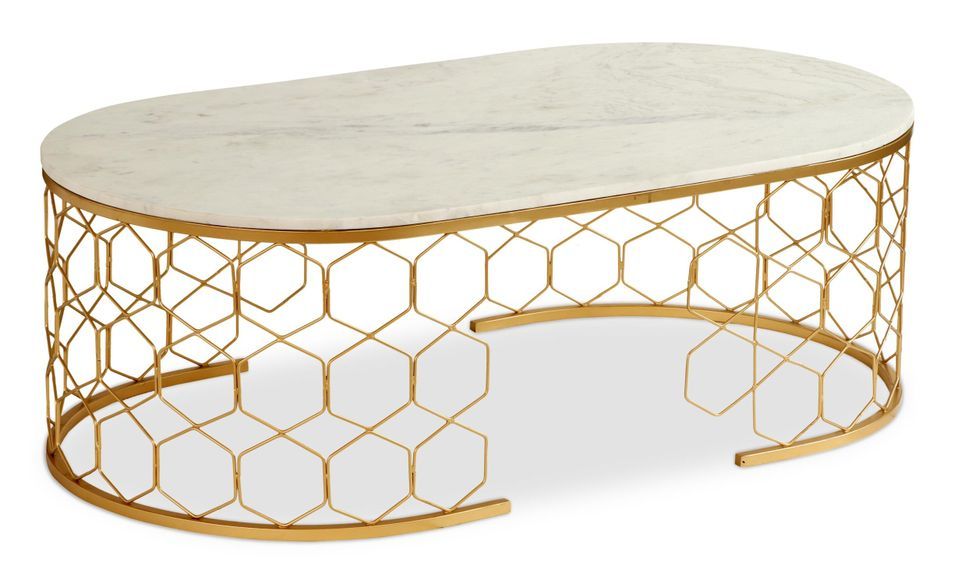 Table basse marbre blanc et pieds métal doré Lorci 110 cm - Photo n°1