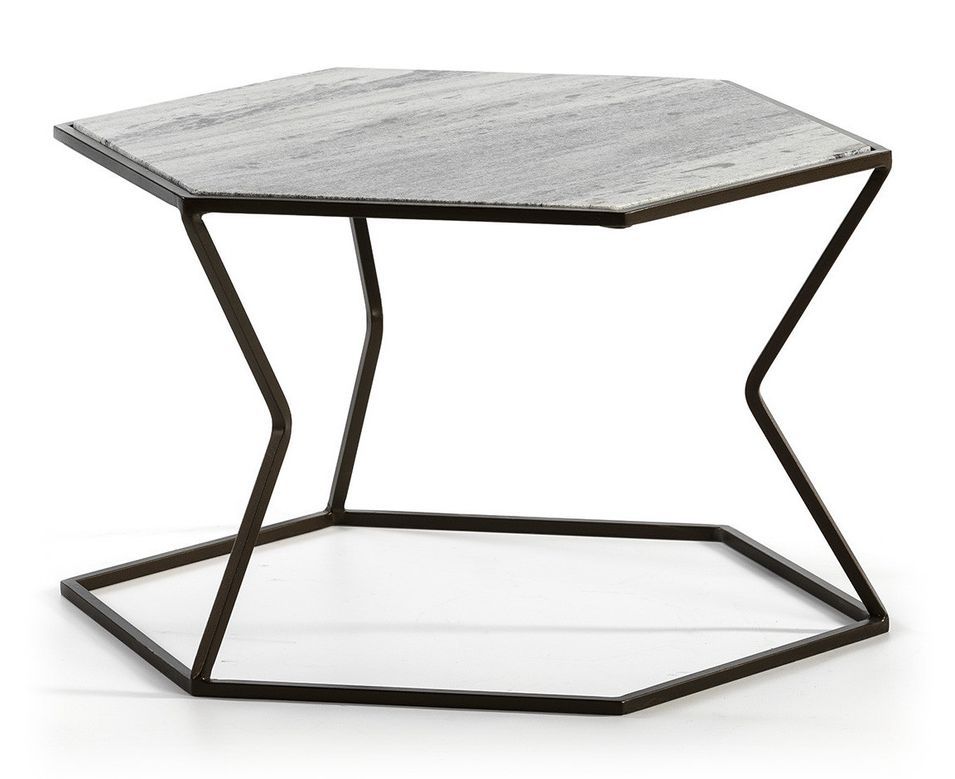 Table basse marbre gris et métal marron Trois - Photo n°1