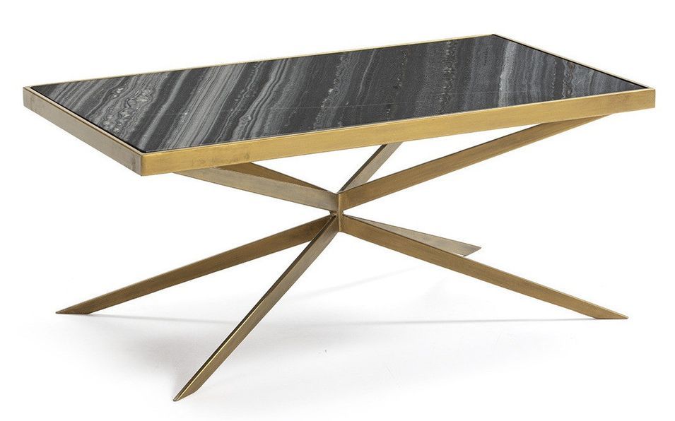 Table basse marbre noir et pieds métal doré 106 cm - Photo n°1