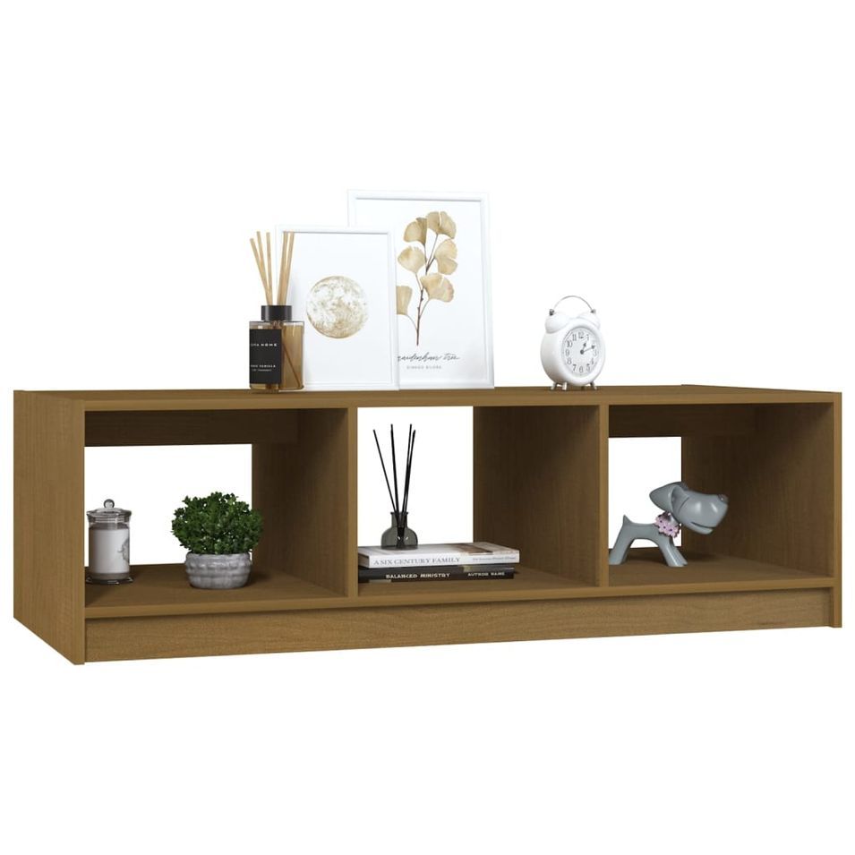 Table basse Marron miel 110x50x34 cm Bois de pin massif - Photo n°1