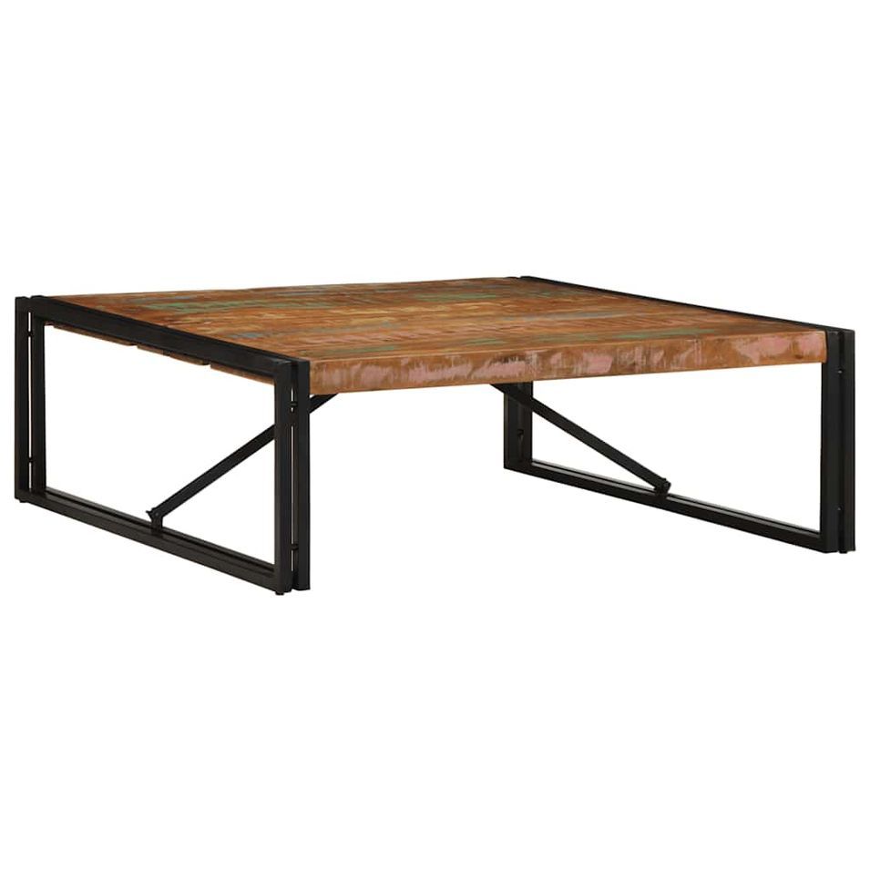 Table basse multicolore 100x100x35 cm bois récupération massif - Photo n°1