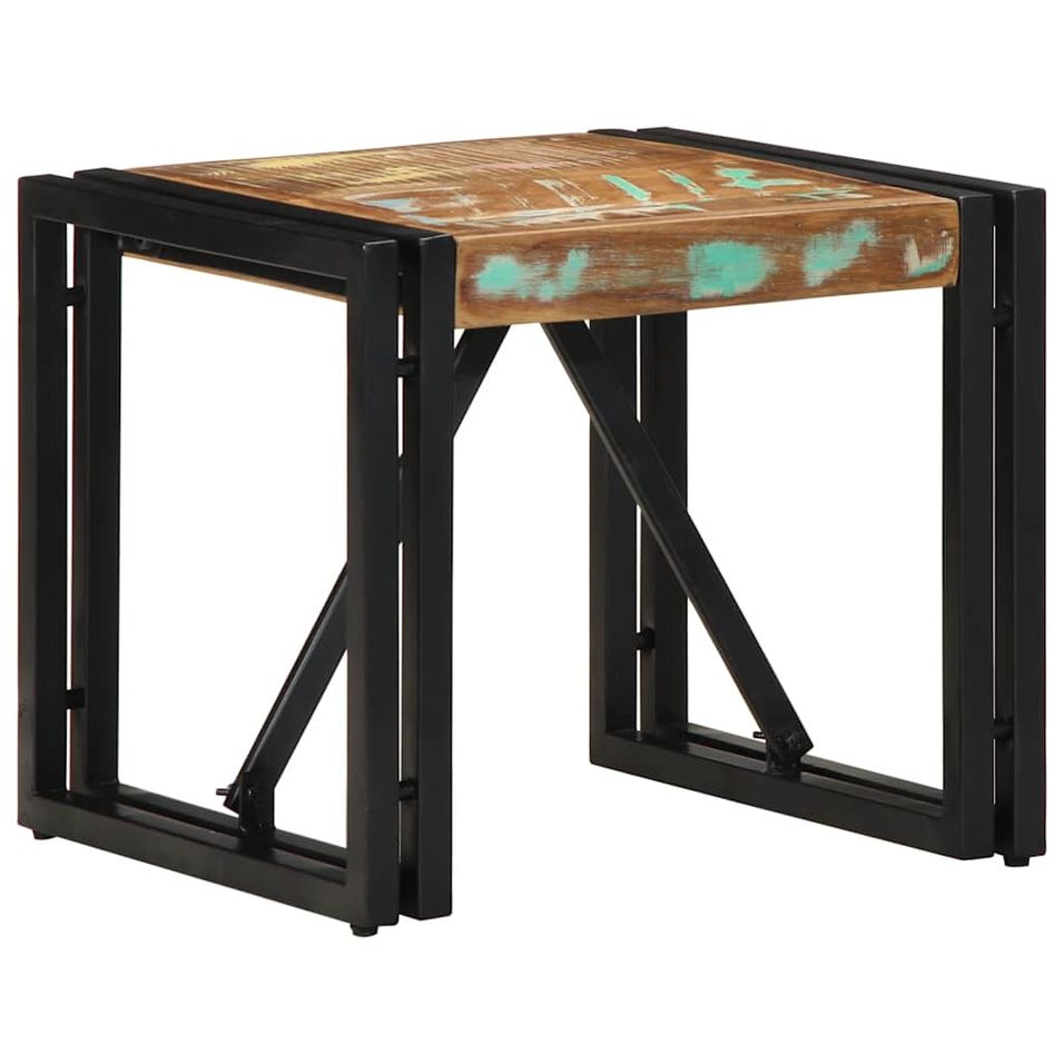 Table basse multicolore 40x40x35 cm bois de récupération massif - Photo n°1