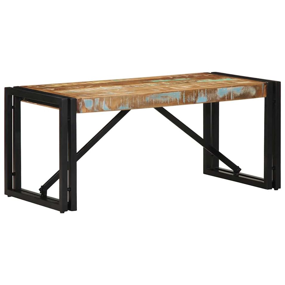 Table basse multicolore 80x40x35 cm bois de récupération massif - Photo n°1
