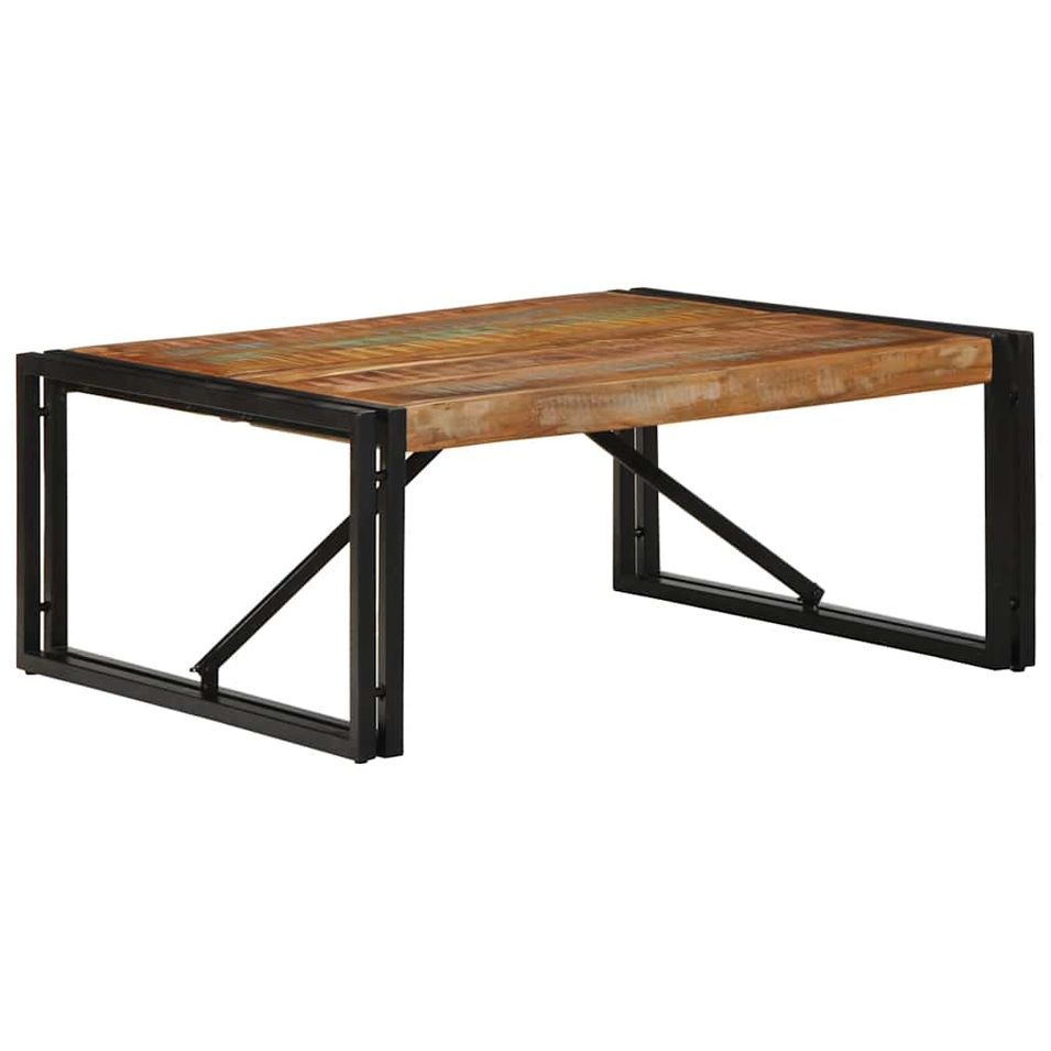 Table basse multicolore 80x80x35 cm bois de récupération massif - Photo n°1