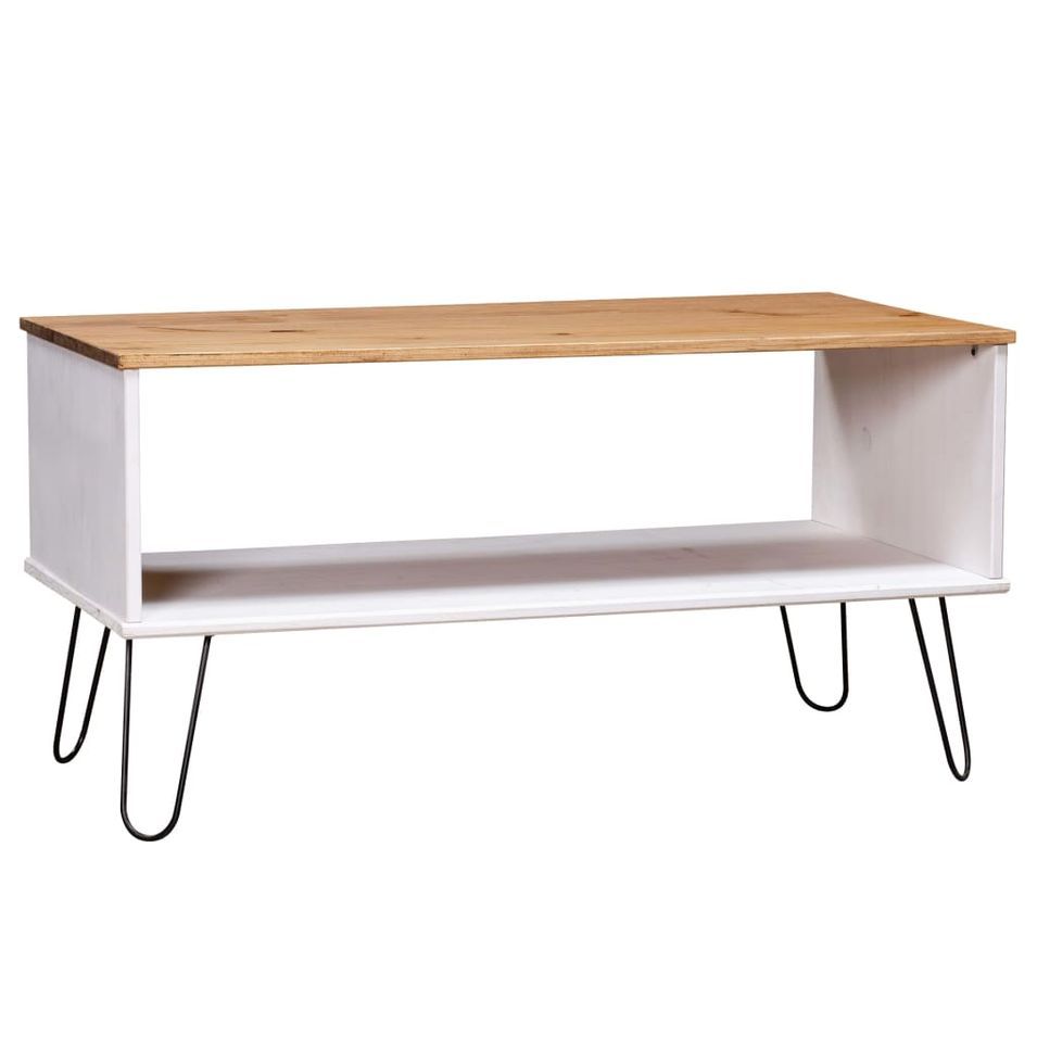 Table basse New York Range Blanc/bois clair Bois de pin massif - Photo n°1