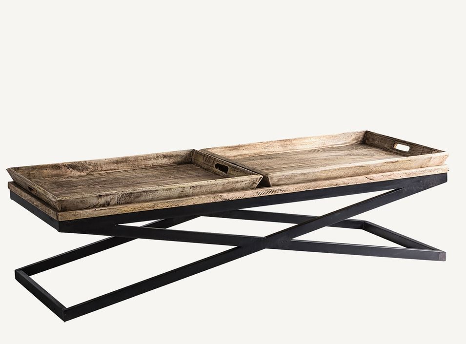 Table basse NEWAK — métal noir vieilli & manguier massif - Photo n°1