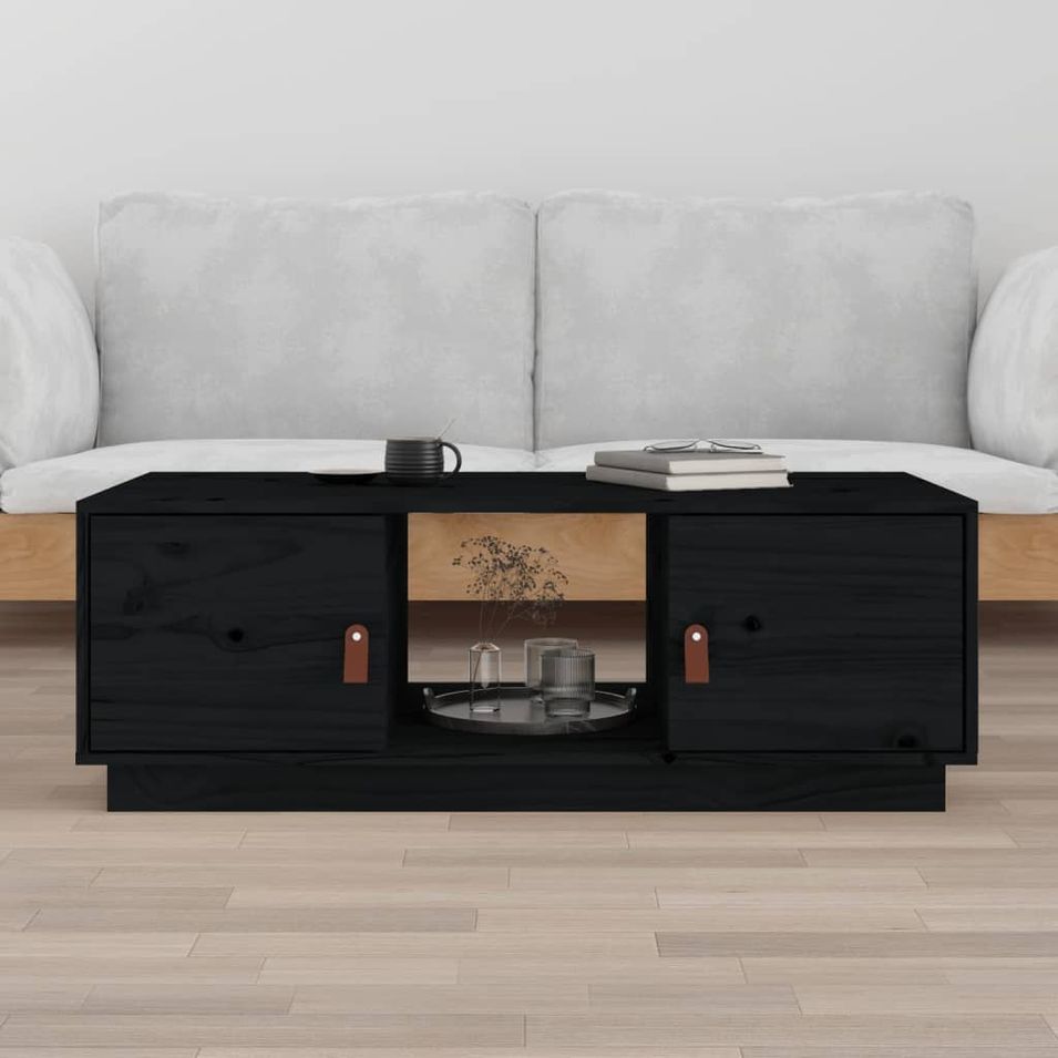 Table basse Noir 100x50x35 cm Bois massif de pin - Photo n°1
