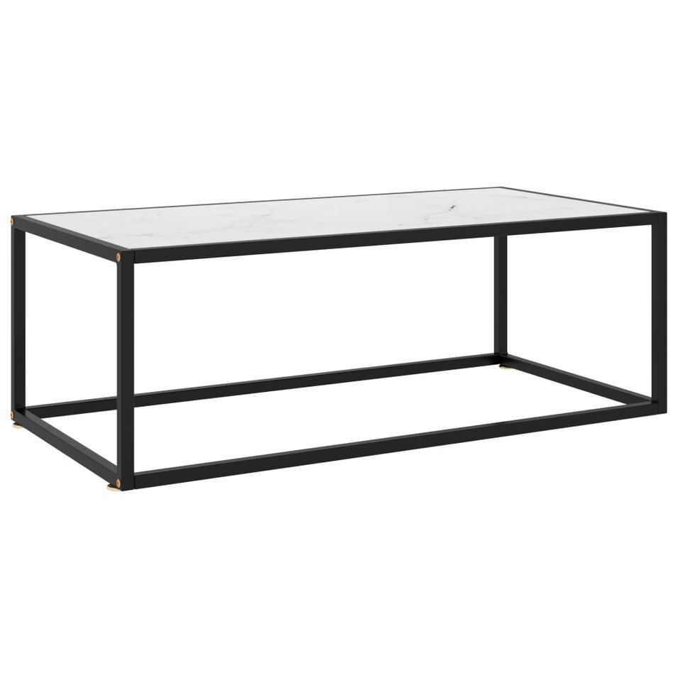 Table basse Noir avec verre marbre blanc 100x50x35 cm - Photo n°1