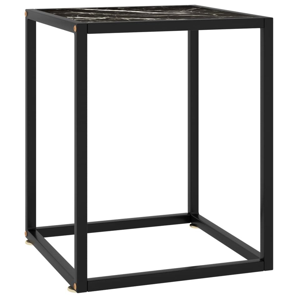 Table basse Noir avec verre marbre noir 40x40x50 cm - Photo n°1