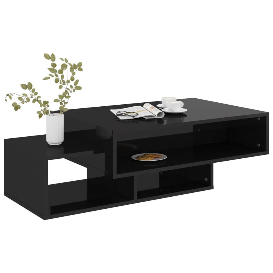 Table basse Noir brillant 105x55x32 cm - Photo n°1