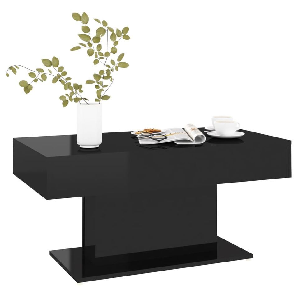 Table basse Noir brillant 96x50x45 cm - Photo n°1