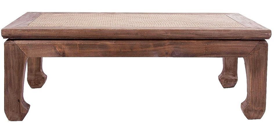 Table basse oriental bois de pin et plateau rotin naturel vieilli Jude - Photo n°1