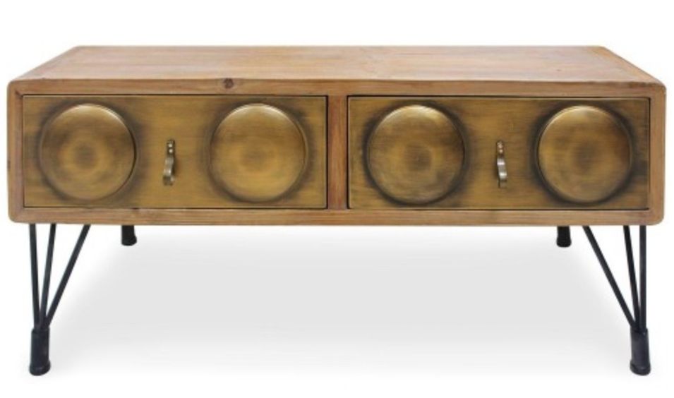 Table basse originale industriel bois et métal bronze Biba - Photo n°1