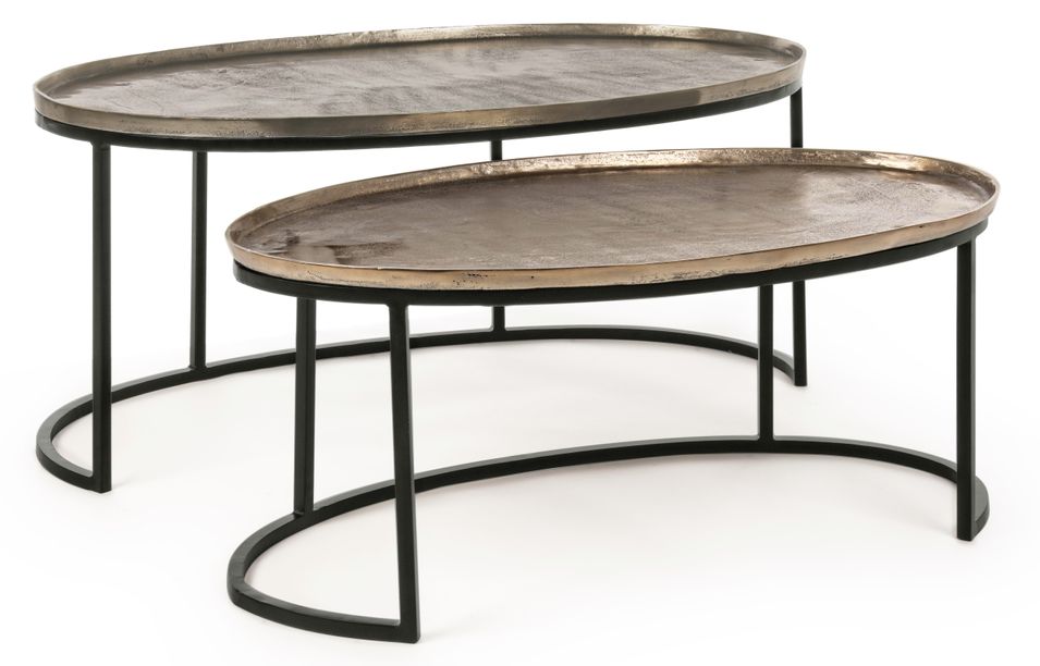 Table basse ovale aluminium et pieds en acier Amina - Lot de 2 - Photo n°1