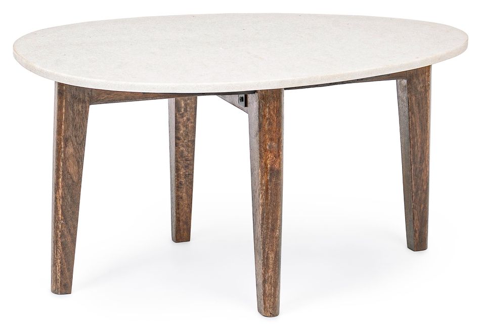 Table basse ovale marbre blanc et marron Sylvie - Lot de 2 - Photo n°1