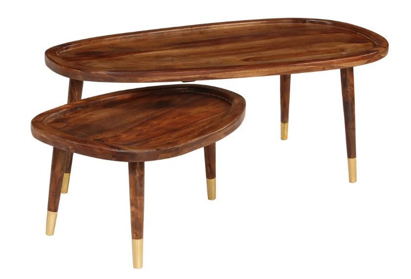 Table basse ovale sesham massif foncé Sytranel - Lot de 2 - Photo n°1