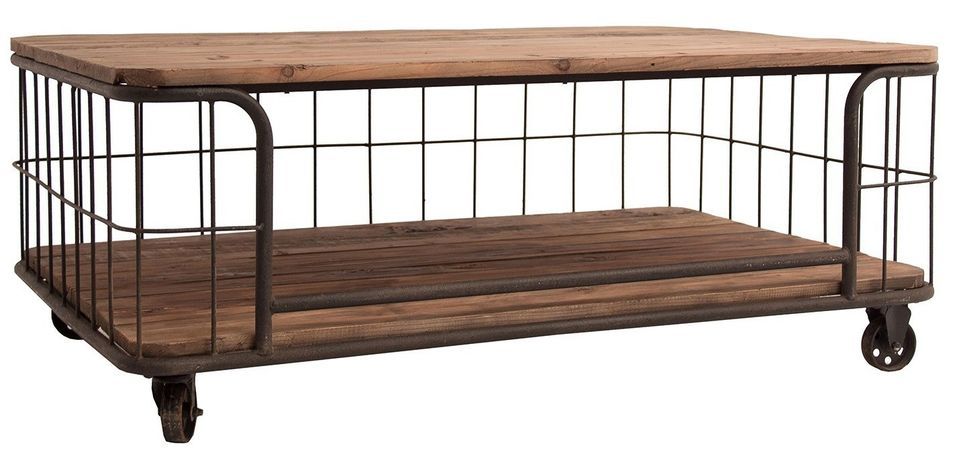 Table basse pin massif recyclé foncé et métal noir Icha - Photo n°1